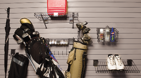 6 Piece Golf Equipment w/ locking hooks SlatWall Accessory Kit
